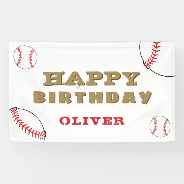 Baseball Ball Sports Black Kids Birthday Party Banner (Horizontal)