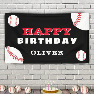 Baseball Ball Sports Black Kids Birthday Party Banner