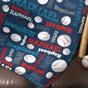 Baseball ball sports blue red white custom name fleece blanket