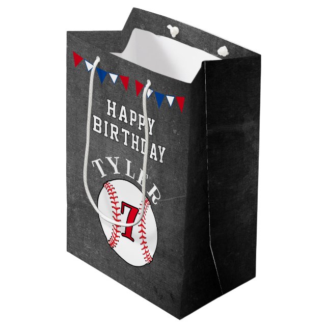Baseball Ball Sports Chalkboard Kids Birthday  Medium Gift Bag (Front Angled)