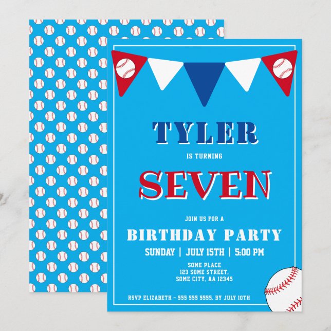Baseball Ball Sports Kids Birthday  Invitation (Front/Back)
