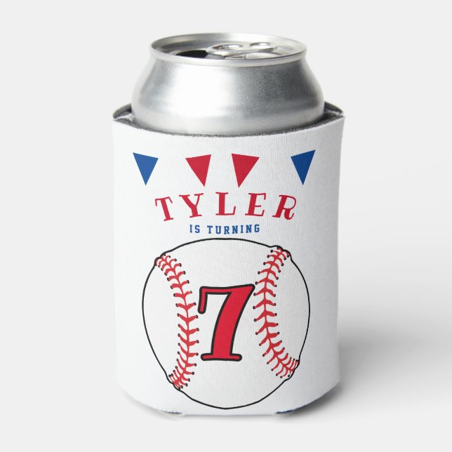 Baseball Ball Sports Kids Birthday Party Can Cooler (Can Front)