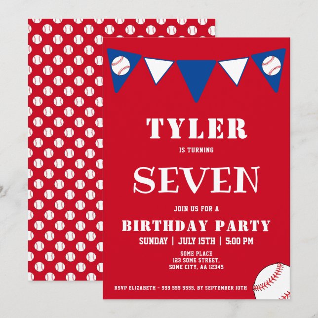 Baseball Ball Sports Kids Boy Birthday  Invitation (Front/Back)