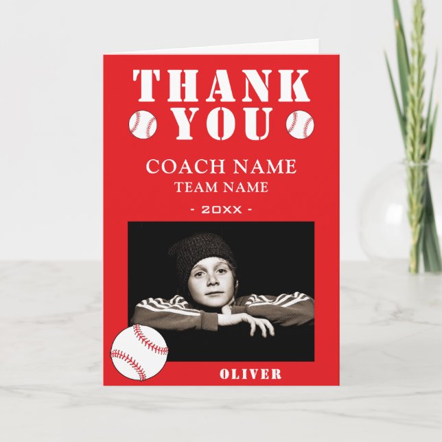 Baseball Ball Sports Photo Coach  Thank You Card (Front)