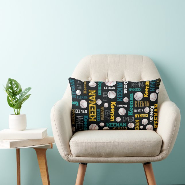 Baseball ball sports teal white gold Keenan  Lumbar Cushion (Chair)