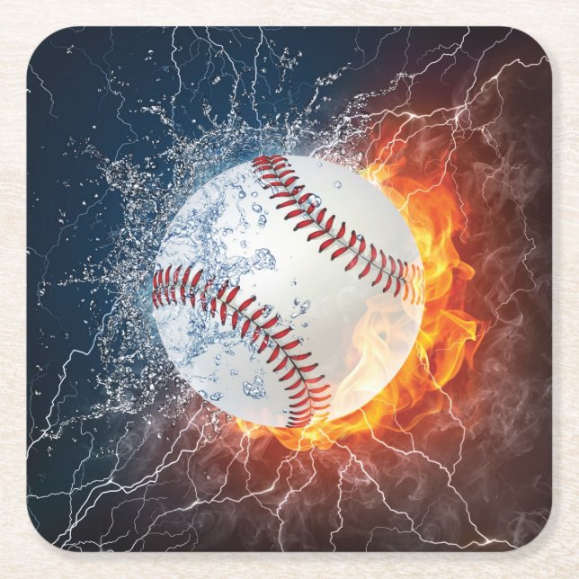 Baseball ball square paper coaster (Front)