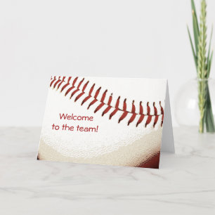 baseball ball stitching welcome to the team card