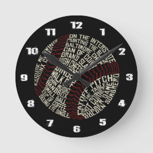 Baseball Ball Terminology Word Art Round Clock