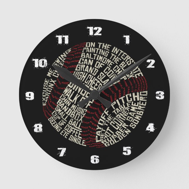 Baseball Ball Terminology Word Art Round Clock (Front)