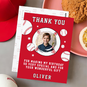 Baseball Ball Themed Birthday Photo Thank you Postcard