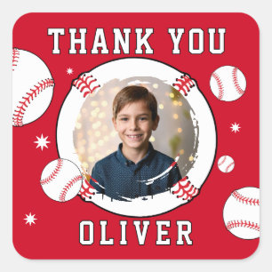 Baseball Ball Themed Birthday Photo Thank you Square Sticker