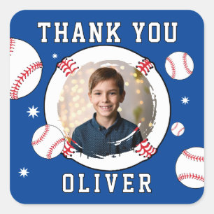 Baseball Ball Themed Birthday Photo Thank you Square Sticker