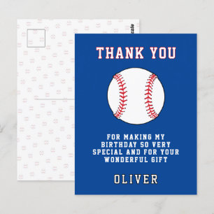 Baseball Ball Themed Kids Birthday Party Thank you Postcard