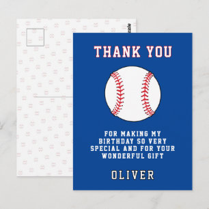 Baseball Ball Themed Kids Birthday Party Thank you Postcard