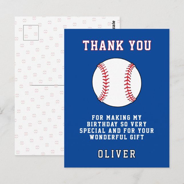 Baseball Ball Themed Kids Birthday Party Thank you Postcard (Front/Back)