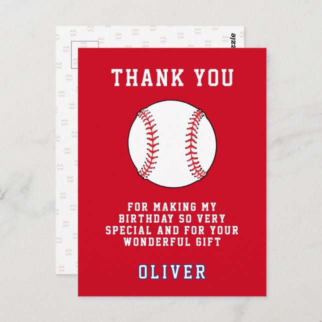 Baseball Ball Themed Kids Birthday Party Thank you Postcard (Front/Back)