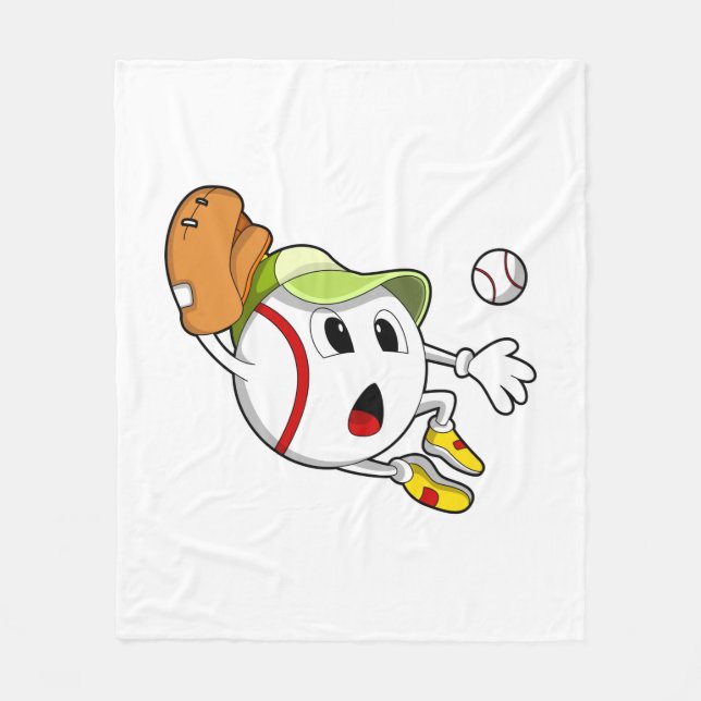 Baseball ball with Baseball glove & Cap Fleece Blanket (Front)
