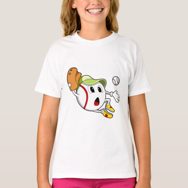 Baseball ball with Baseball glove & Cap T-Shirt (Front)