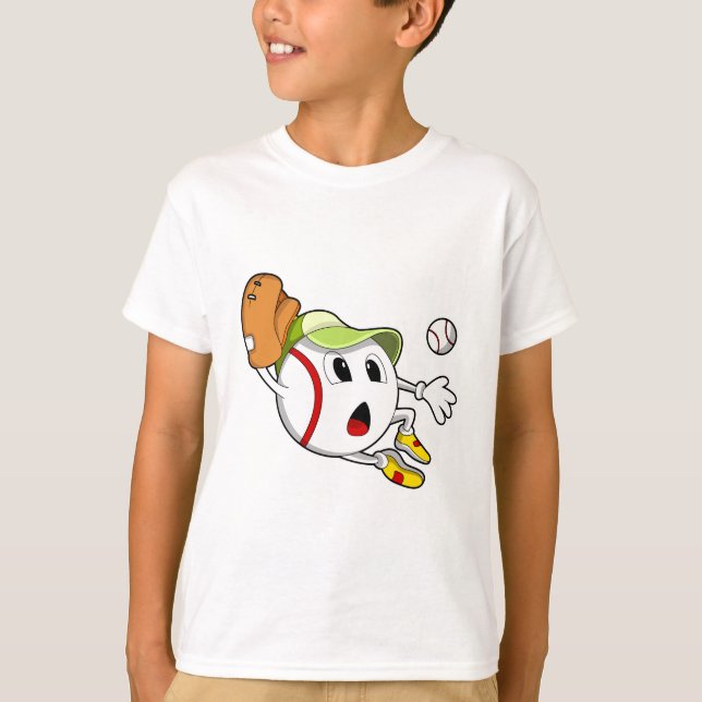 Baseball ball with Baseball glove & Cap T-Shirt (Front)
