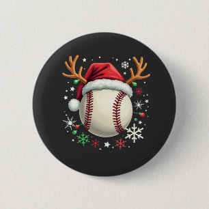 Baseball Ball with Reindeer Horns and Christmas 6 Cm Round Badge