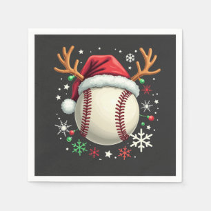 Baseball Ball with Reindeer Horns and Christmas Napkin