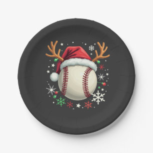 Baseball Ball with Reindeer Horns and Christmas  Paper Plate