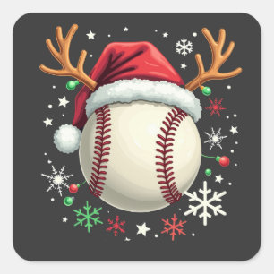 Baseball Ball with Reindeer Horns and Christmas  Square Sticker