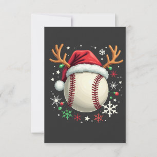 Baseball Ball with Reindeer Horns and Christmas  Thank You Card