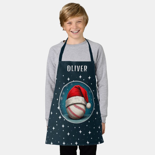 Baseball Ball with Santa Hat Snowflakes Apron (Worn)