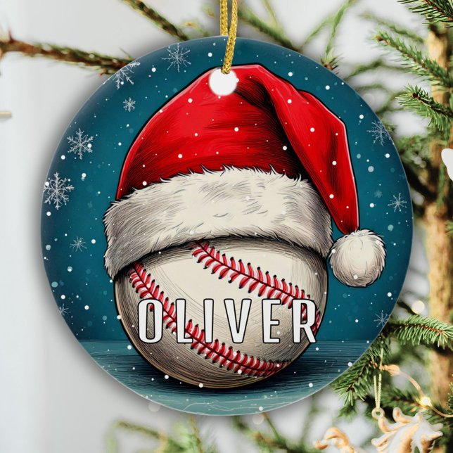 Baseball Ball with Santa Hat Snowflakes Ceramic Tree Decoration (Creator Uploaded)