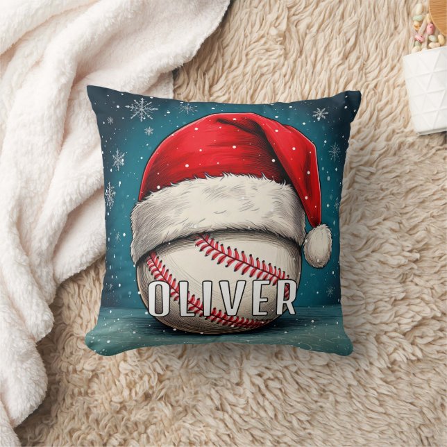 Baseball Ball with Santa Hat Snowflakes Cushion (Blanket)