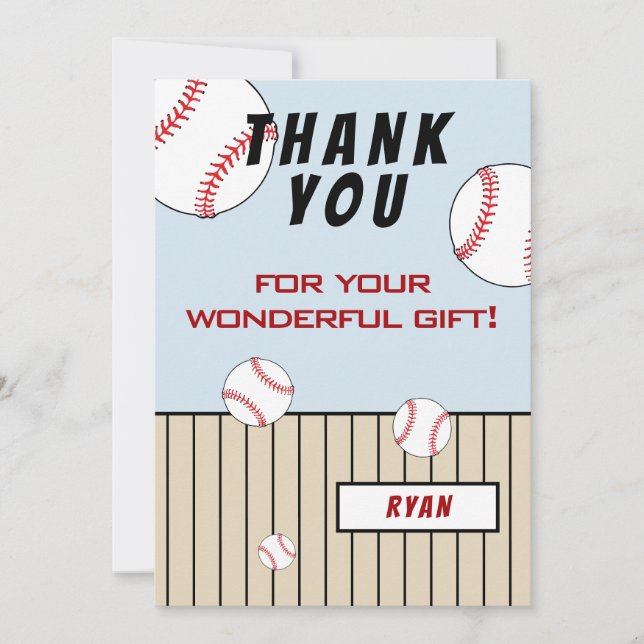 Baseball Balls Birthday Kids Thank You Card (Front)