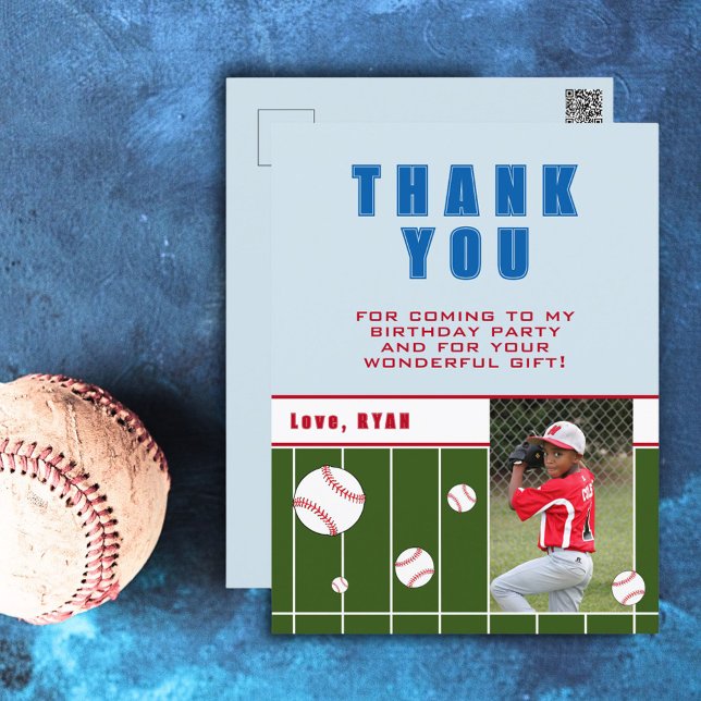 Baseball Balls Kids Birthday Photo Thank you Postcard (Creator Uploaded)