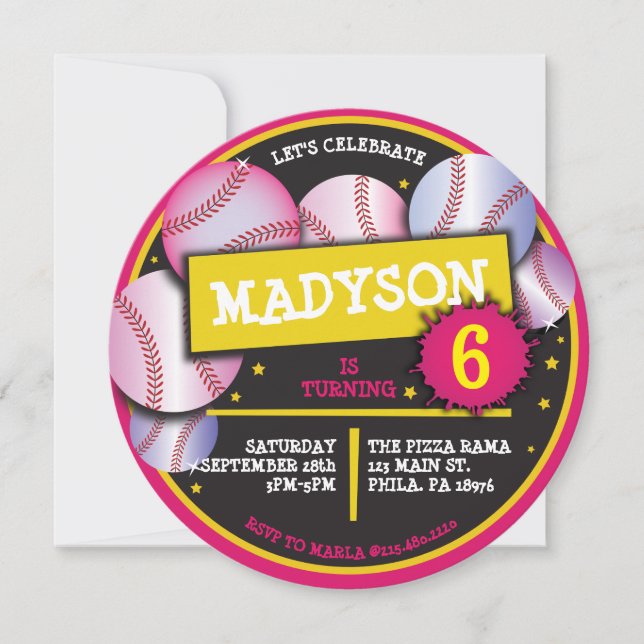 BASEBALL BALLS PINK Birthday Party Invitation (Front)