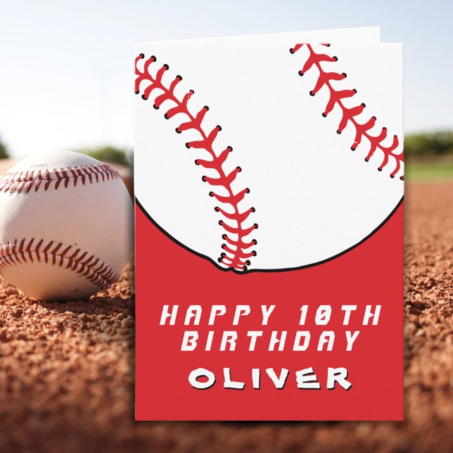 Baseball Balls Red Boy Name Happy Birthday Card (Creator Uploaded)