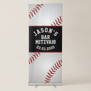 Baseball Bar Mitzvah Personalised Red Black Retractable Banner