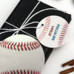 Baseball Bar Mitzvah Red Blue Favour Tags<br><div class="desc">The essential finishing touch for any Baseball party,  this design features the look of a baseball,  and can be personalised with any name and event. Add your special message on the back.  Great for end of season player gifts,  or birthday favours!
 
 Change colours with the 'customise further' button.</div>