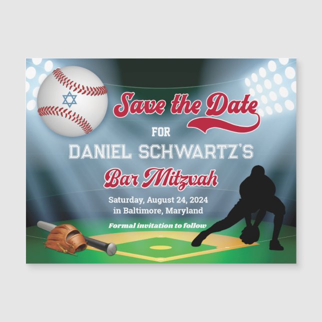 Baseball Bar Mitzvah Save the Date Magnet (Front)