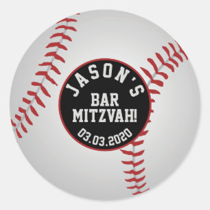 Baseball Bar Mitzvah Stickers Red White Black
