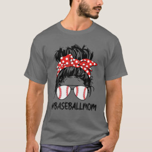 Baseball, Baseball Mom Life, Leopard Messy Bun Mom T-Shirt