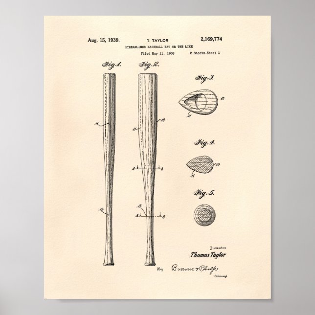 Baseball Bat 1939 Patent Art - Old Peper Poster (Front)