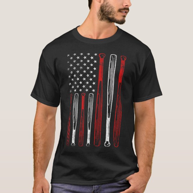 Baseball Bat American Flag Father's Day Gifts T-Shirt (Front)