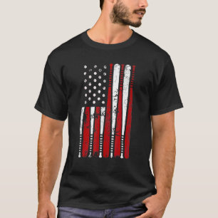 Baseball Bat American Usa Flag Graphic Fathers Day T-Shirt
