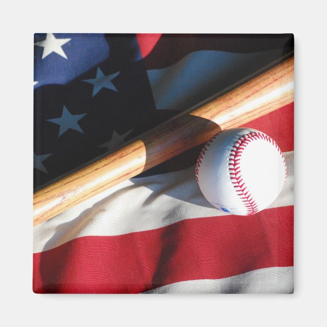 Baseball, Bat and American Flag Magnet (Front)