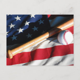 Baseball, Bat and American Flag Postcard