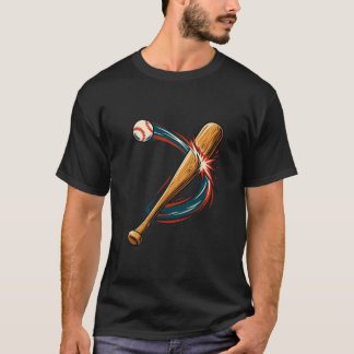 Baseball Bat and Ball Dynamic Swing Graphic T-Shirt