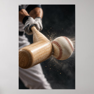 Baseball Bat and Ball Impact Close Up Sports Wall Poster