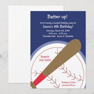 BASEBALL & Bat Batter Up KIDS Birthday Invitation