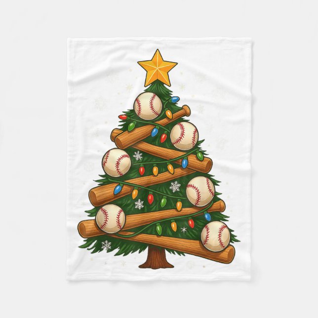 Baseball Bat Christmas Tree Lights Holiday Design  Fleece Blanket (Front)