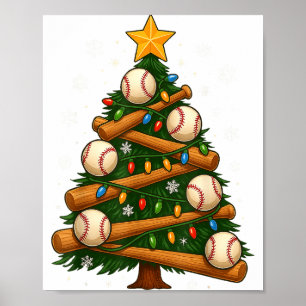 Baseball Bat Christmas Tree Lights Holiday Design Poster
